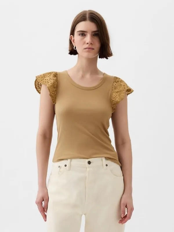 Eyelet Sleeve Rib T-Shirt sold by GAP
