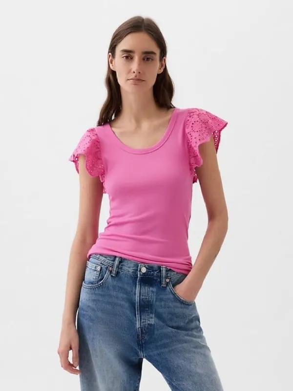 Eyelet Sleeve Rib T-Shirt sold by GAP