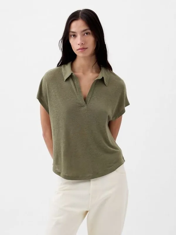 Linen-Blend Polo Shirt sold by GAP
