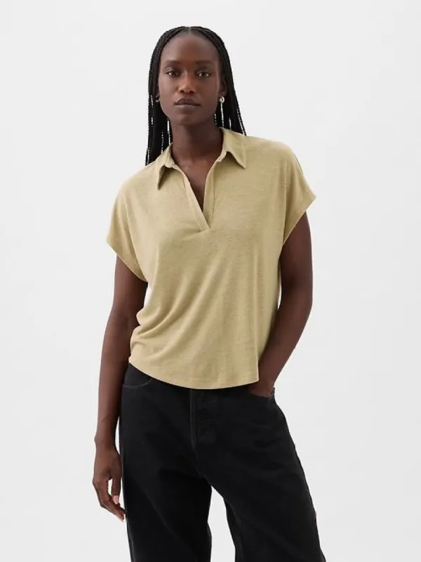 Linen-Blend Polo Shirt sold by GAP
