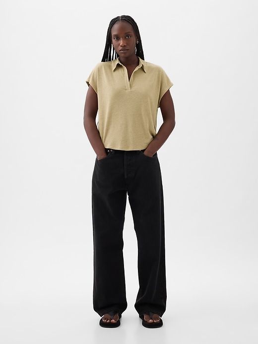 Linen-Blend Polo Shirt sold by GAP product image thumbnail 3