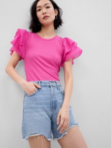 Mini Rib Ruffle Sleeve T-Shirt sold by GAP