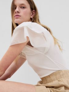 Mini Rib Ruffle Sleeve T-Shirt sold by GAP