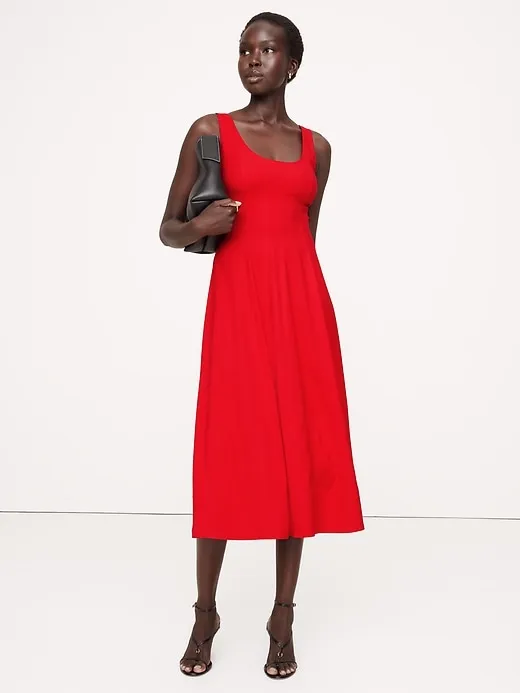 Crepe Scoop-Neck Midi Dress sold by Banana Republic