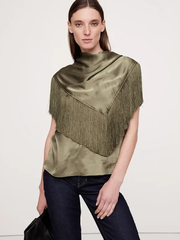 Silky-Crepe Fringe Top sold by Banana Republic