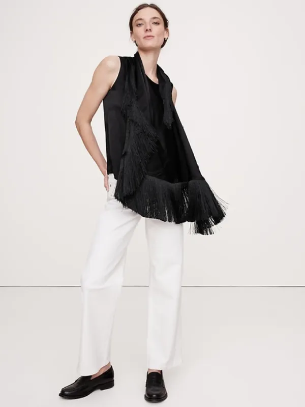 Silky-Crepe Fringe Top sold by Banana Republic