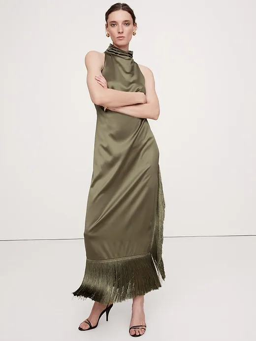 Fringe Satin Maxi Dress sold by Banana Republic