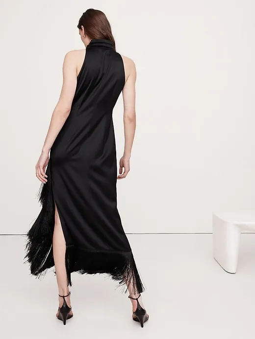 Fringe Satin Maxi Dress sold by Banana Republic product image thumbnail 4