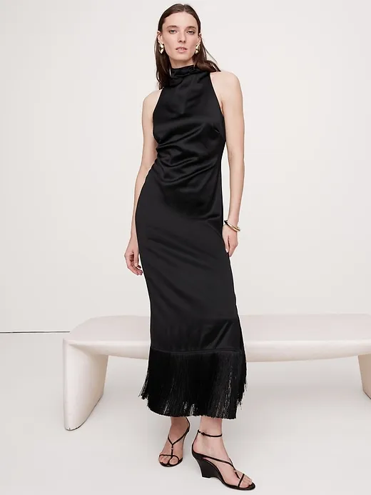 Fringe Satin Maxi Dress sold by Banana Republic product image thumbnail 5