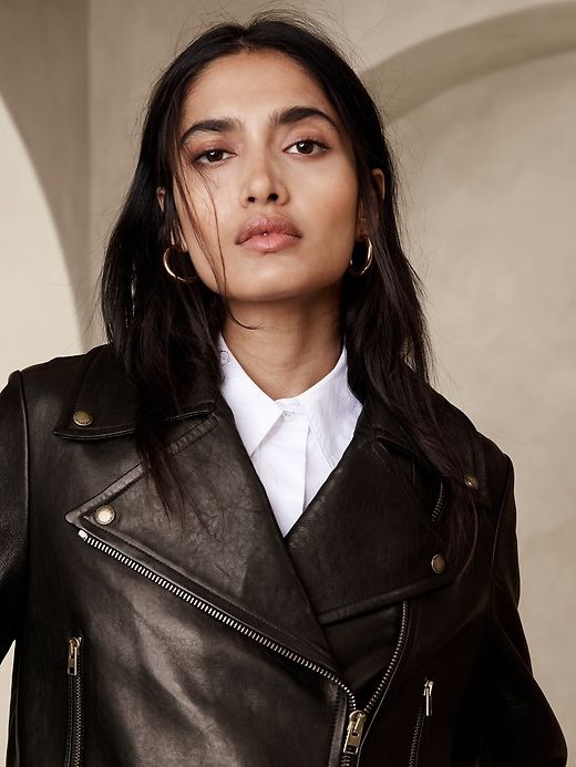 Enola Leather Moto Jacket sold by Banana Republic product image thumbnail 3