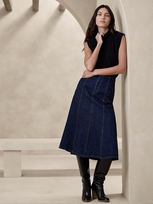 Pia Denim Midi Skirt sold by Banana Republic