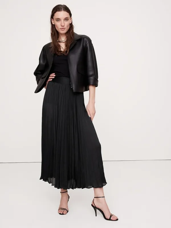 Crinkle Satin Pleated Midi Skirt sold by Banana Republic