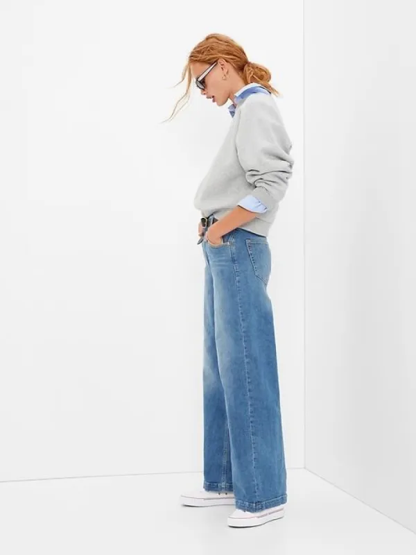 High Rise Stride Wide-Leg Jeans sold by GAP
