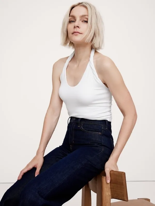 Cotton-Tencel™ Twisted Halter Top sold by Banana Republic
