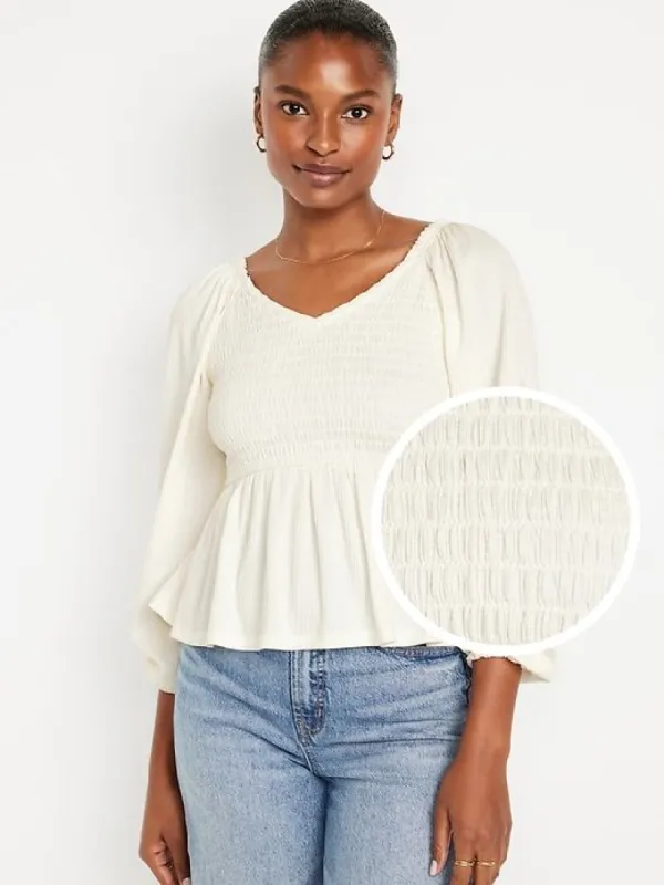 Long-Sleeve Smocked Peplum Top for Women sold by GAP
