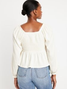 Long-Sleeve Smocked Peplum Top for Women sold by GAP