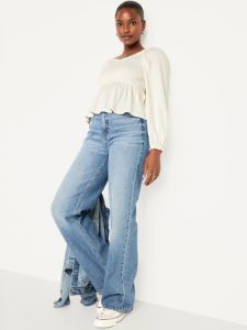 Long-Sleeve Smocked Peplum Top for Women sold by GAP