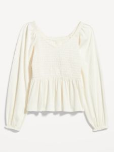 Long-Sleeve Smocked Peplum Top for Women sold by GAP