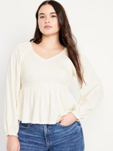 Long-Sleeve Smocked Peplum Top for Women sold by GAP