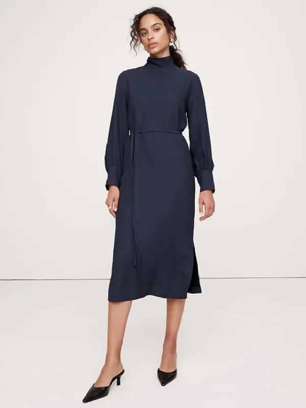 Crepe Mock-Neck Midi Dress sold by Banana Republic