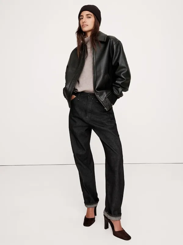Oversized Leather Bomber Jacket sold by Banana Republic