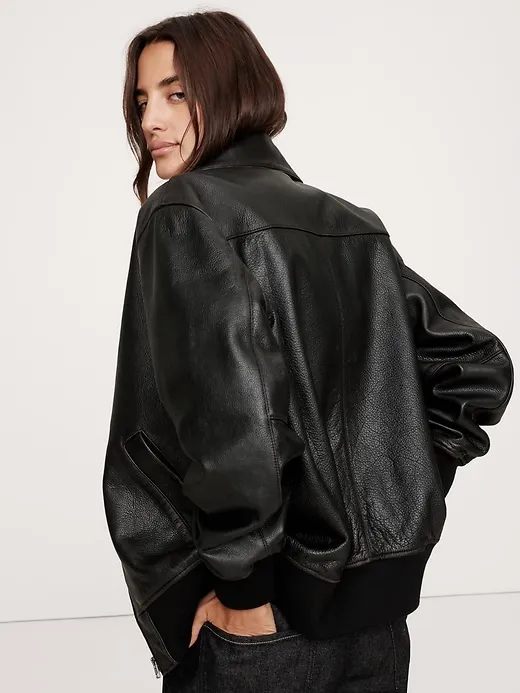 Oversized Leather Bomber Jacket sold by Banana Republic product image thumbnail 2