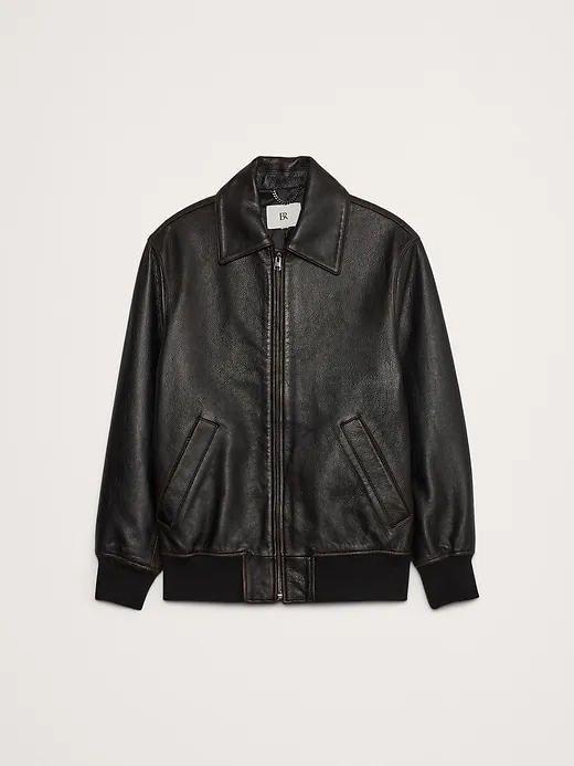 Oversized Leather Bomber Jacket sold by Banana Republic product image thumbnail 4