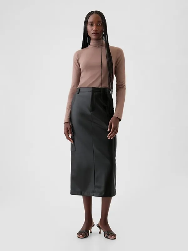 Vegan Leather Cargo Midi Skirt sold by GAP