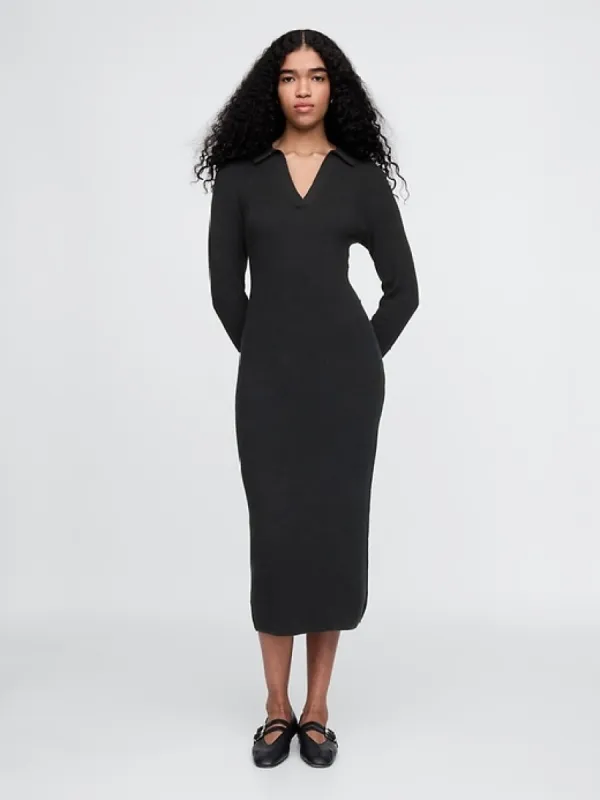 CashSoft Rib Midi Polo Sweater Dress sold by GAP