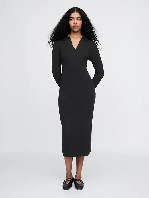 CashSoft Rib Midi Polo Sweater Dress sold by GAP