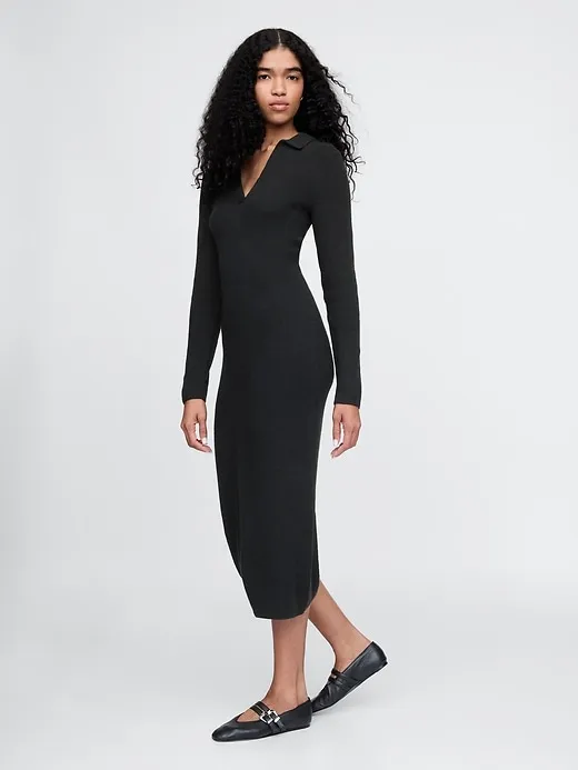 CashSoft Rib Midi Polo Sweater Dress sold by GAP product image thumbnail 3