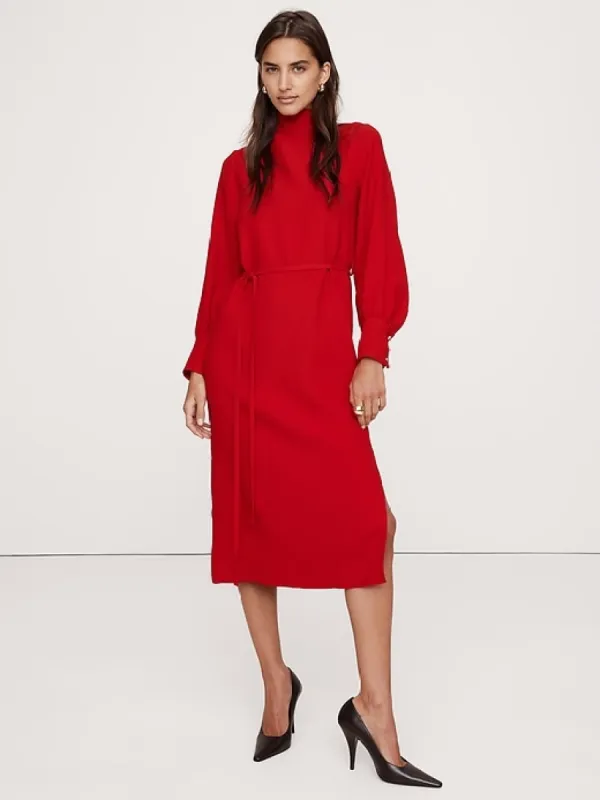 Crepe Mock-Neck Midi Dress sold by Banana Republic