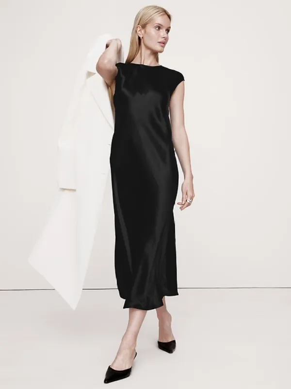 Bias-Cut Satin Midi Dress sold by Banana Republic