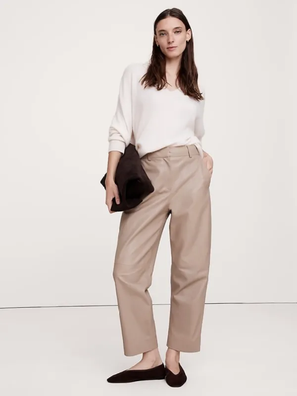 High-Rise Straight Leather Ankle Pant sold by Banana Republic