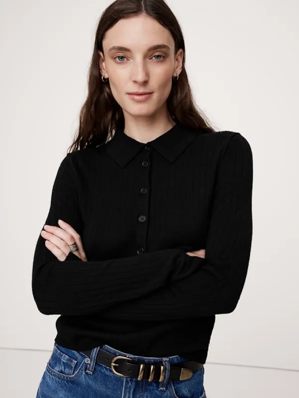 Ribbed Merino Sweater Polo sold by Banana Republic