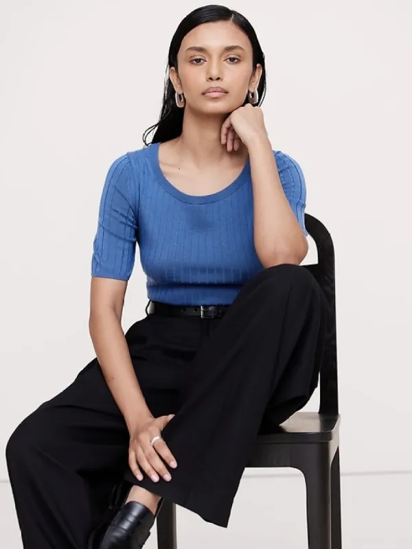 Ribbed Merino Scoop-Neck Sweater sold by Banana Republic
