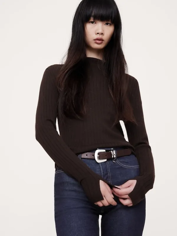 Ribbed Merino Mock-Neck Sweater sold by Banana Republic