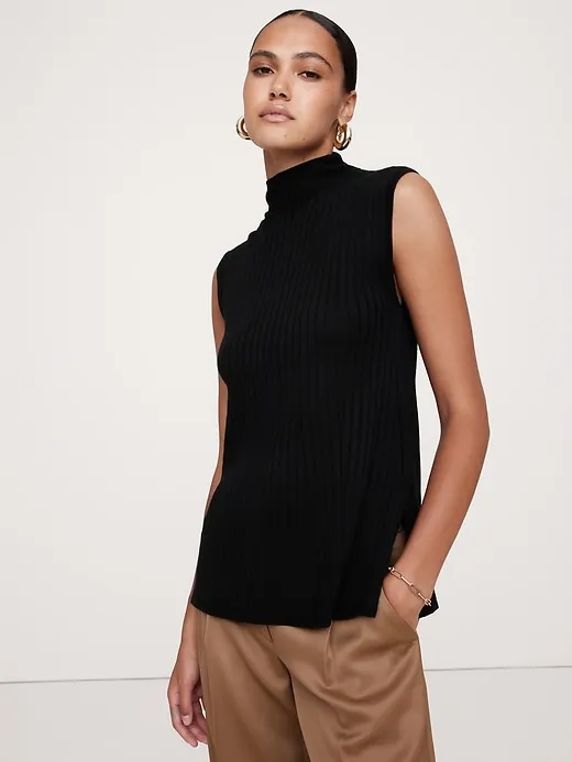 Ribbed Merino Mock-Neck Tank sold by Banana Republic