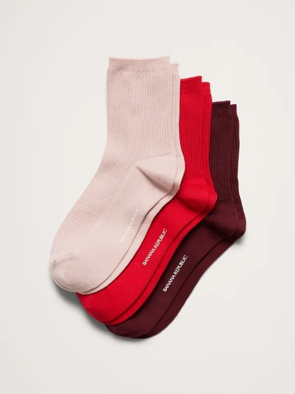 Silk-Cotton Crew Sock 3-Pack made by Banana Republic