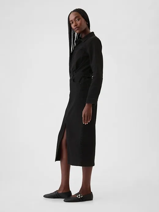 Barrel-Sleeve Denim Midi Dress sold by GAP product image thumbnail 3