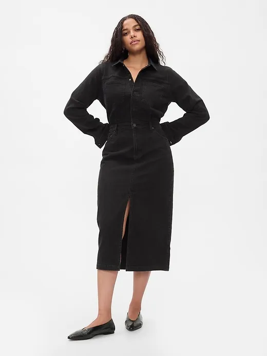 Barrel-Sleeve Denim Midi Dress sold by GAP product image thumbnail 5