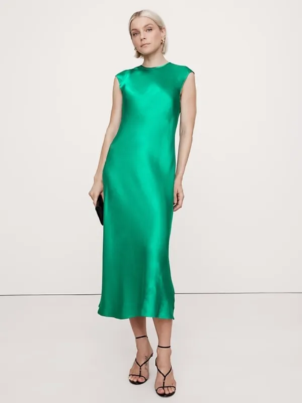 Bias-Cut Satin Midi Dress sold by Banana Republic