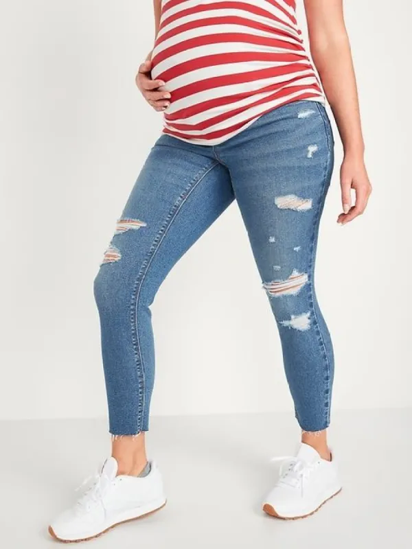 Maternity Premium Full Panel Rockstar Super Skinny Ripped Cut-Off Jeans sold by GAP