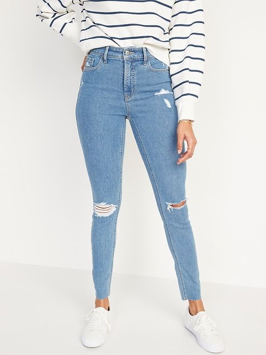 High-Waisted Rockstar Super-Skinny Ripped Ankle Jeans for Women sold by GAP