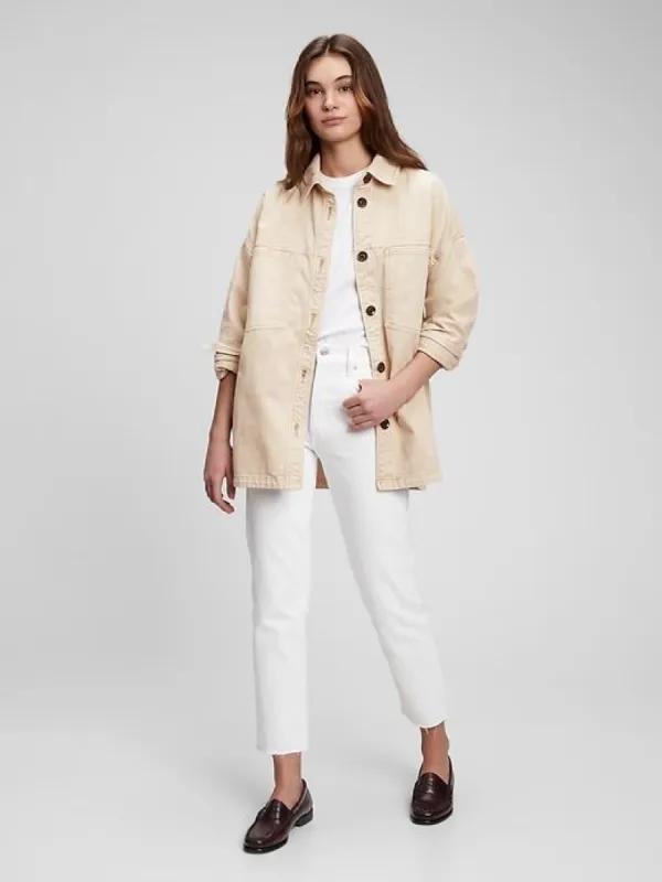 Oversized Khaki Shirt Jacket with Washwell sold by GAP