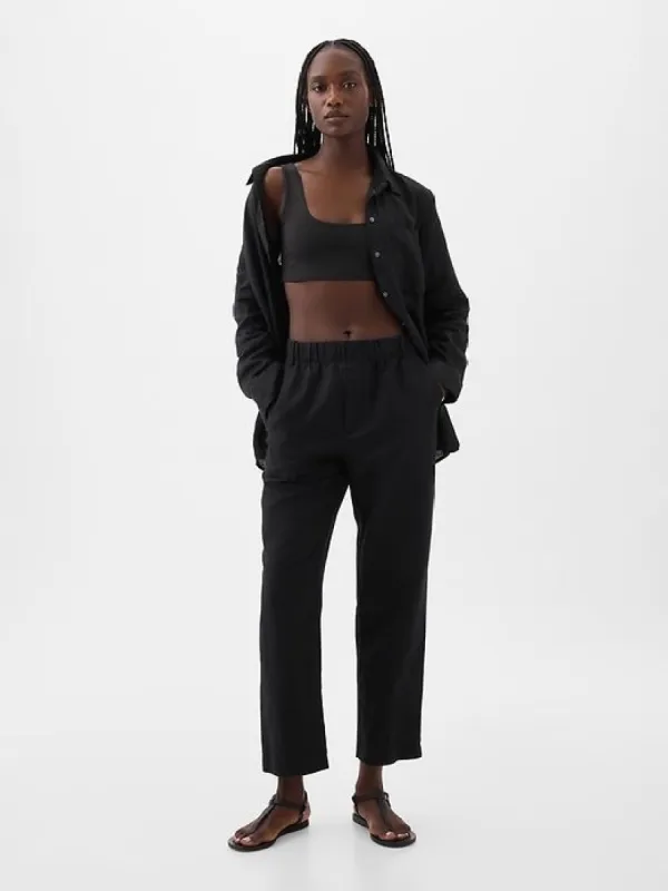 High Rise Linen-Cotton Pull-On Pants sold by GAP