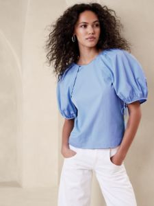 Laila Puff-Sleeve Poplin Top sold by Banana Republic