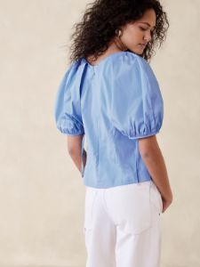 Laila Puff-Sleeve Poplin Top sold by Banana Republic