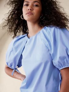 Laila Puff-Sleeve Poplin Top sold by Banana Republic