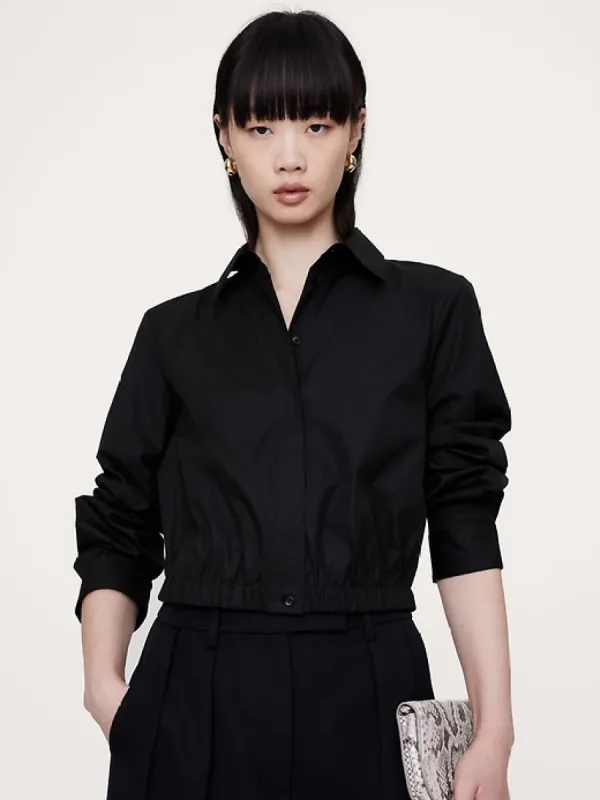 Poplin Cinched-Hem Cropped Shirt sold by Banana Republic